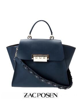ZAC POSEN Eartha Parisian Night Navy Leather Top Handle Handbag Shoulder Bag